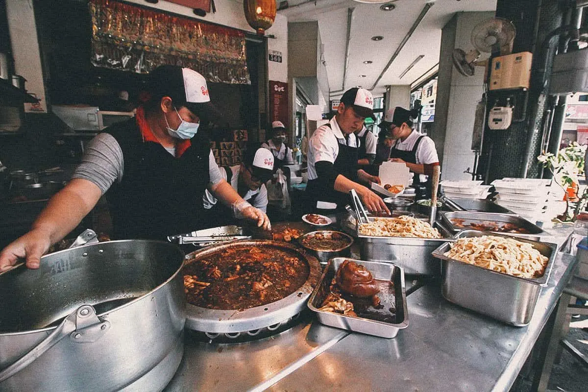 Workers preparing food at Fu Din Wang restaurant in Taichung, Taiwan