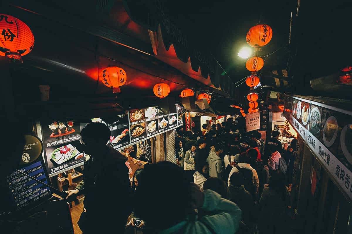 Huge crowd of tourists in Jiufen, New Taipei City, Taiwan