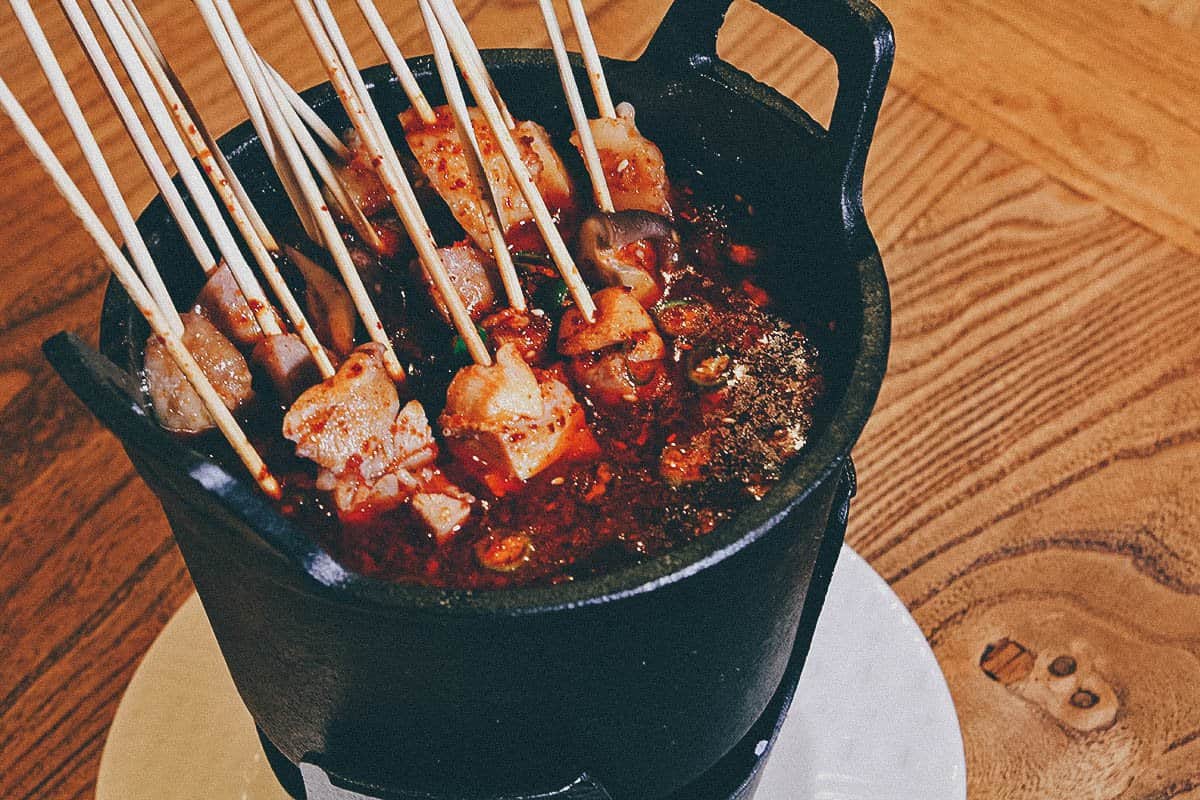 Meat skewers at Smokey Joe's restaurant in Taichung, Taiwan