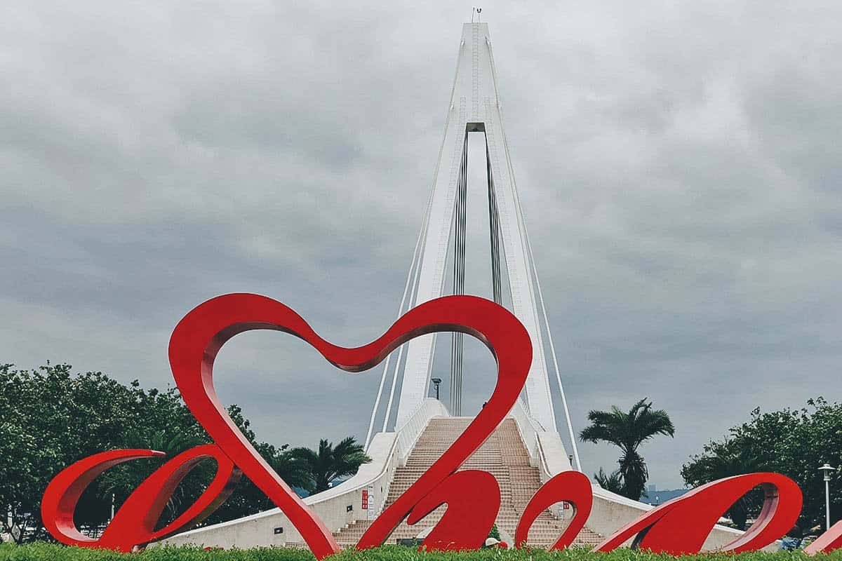 Love sign at Lover's Bridge in Tamsui, New Taipei City, Taiwan