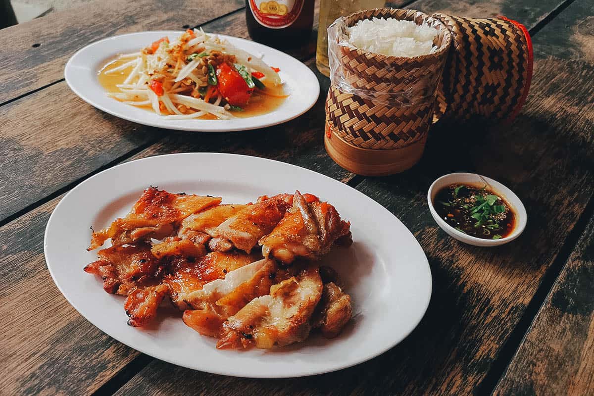 Gai yang, a popular Thai food made with grilled chicken