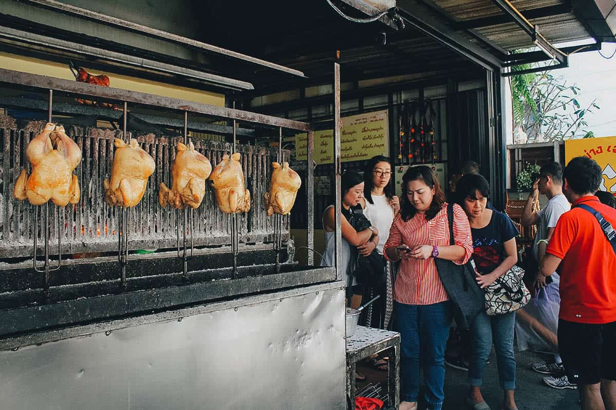 Chicken grilling at SP Chicken restaurant in Chiang Mai