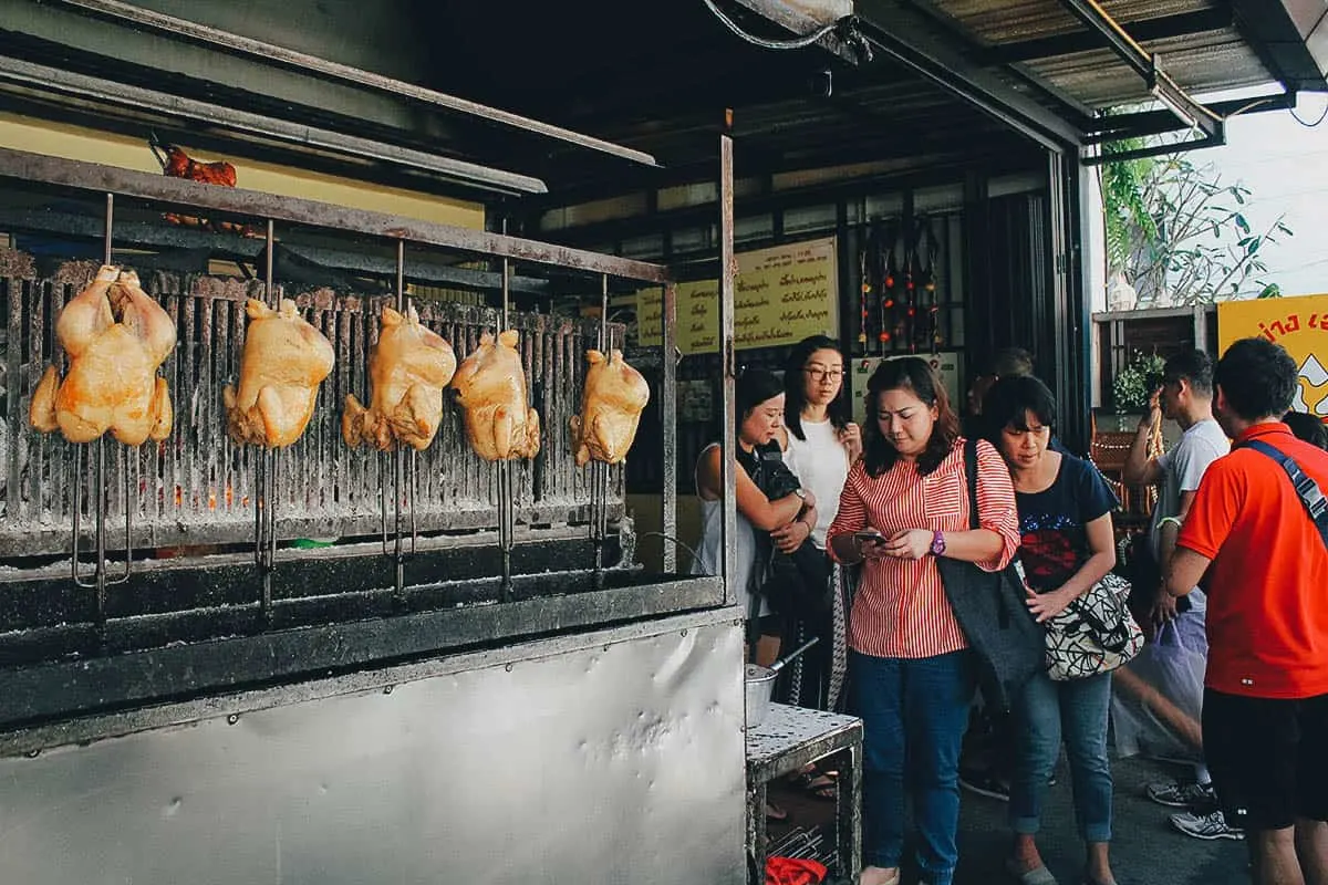 SP Chicken, Chiang Mai, Thailand Chicken grilling at SP Chicken restaurant in Chiang Mai