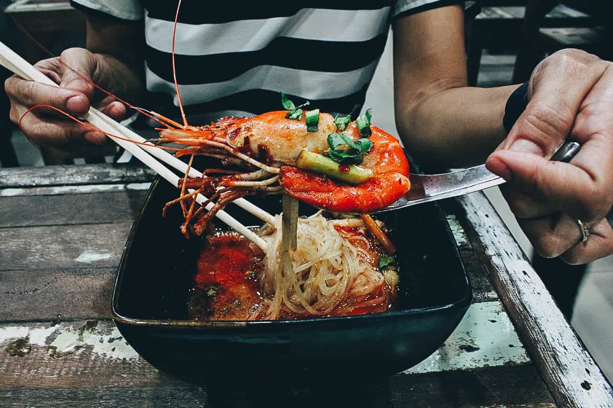 Tom yum goong, a popular Thai food made with prawns