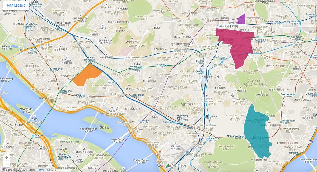 Seoul Hotels Seoul area map