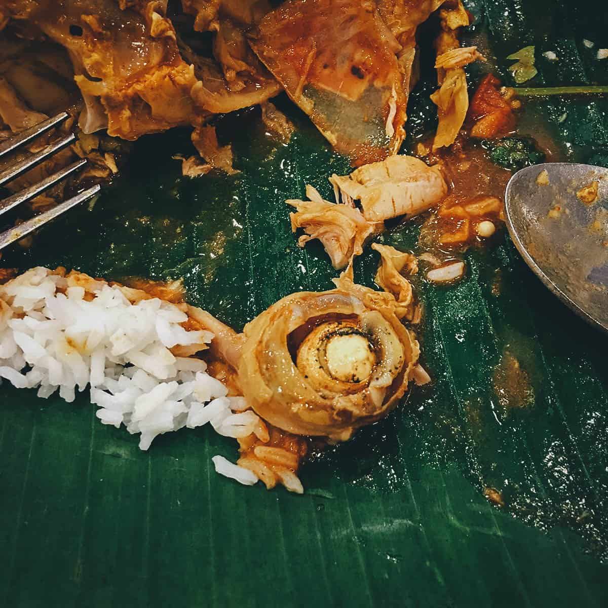 Fish eyeball from the curry fish head