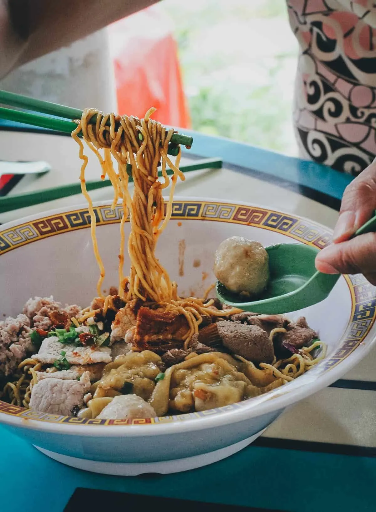 Noodles in a bak chor mee with minced pork and deep-fried lard