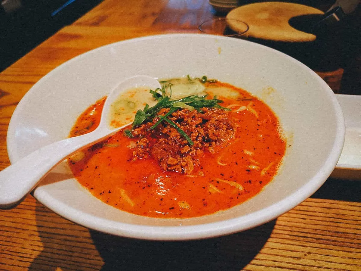 Bowl of ramen at Ippudo restaurant in Osaka