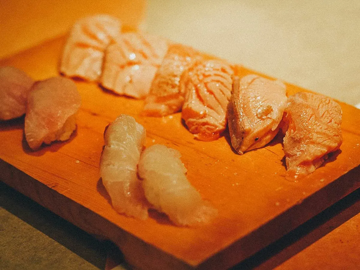 Salmon aburi at Jinen Shimizucho restaurant in Osaka