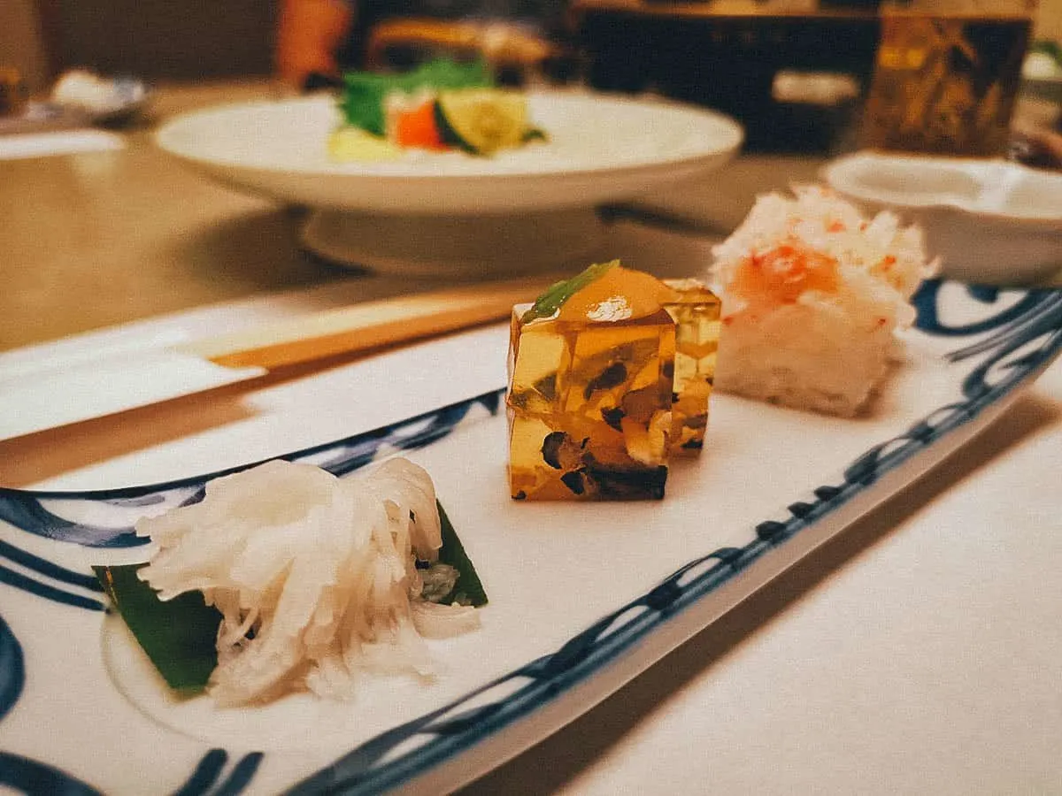 Appetizers at Kisoji restaurant in Osaka