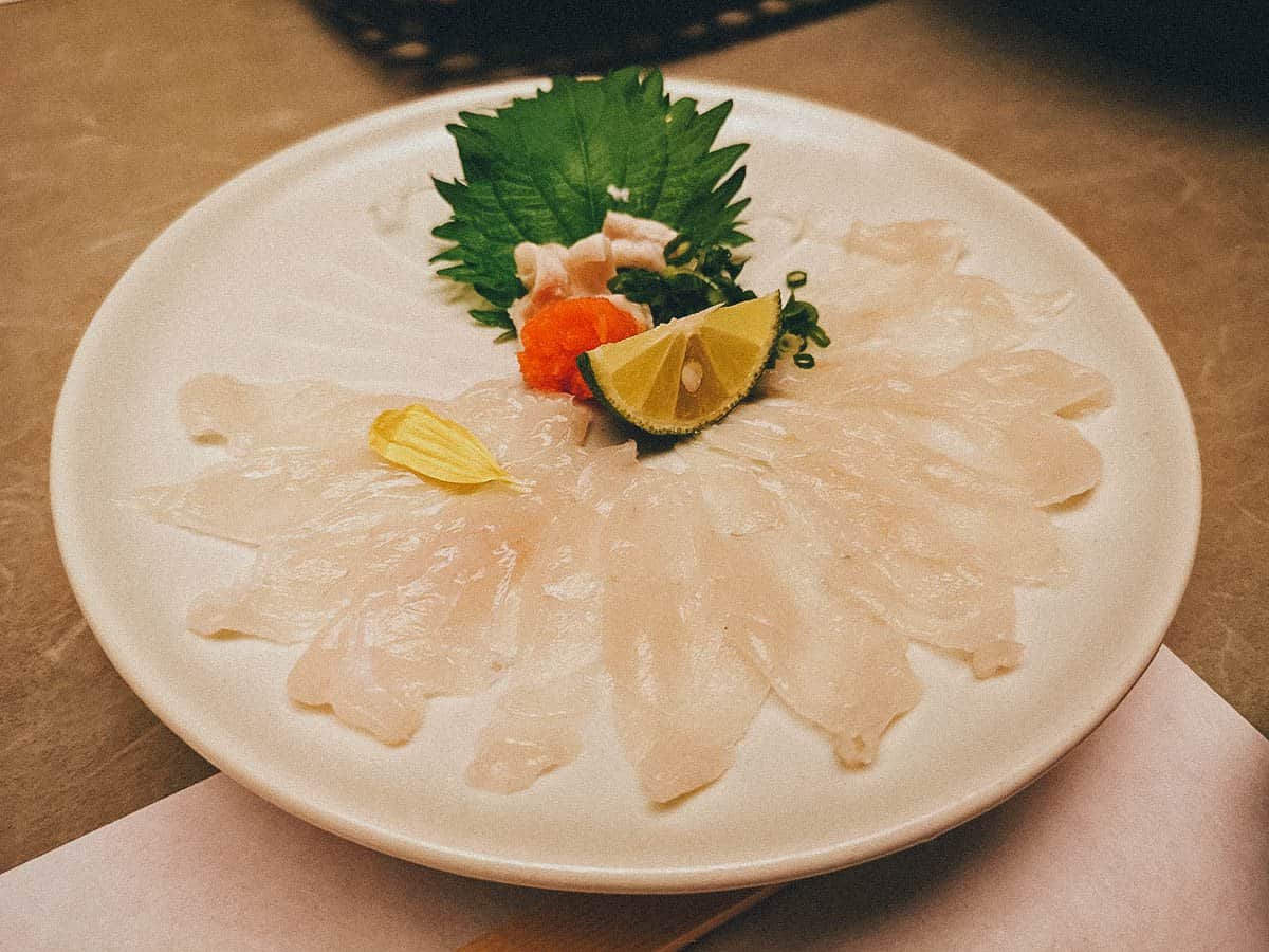 Fugu at Kisoji restaurant in Osaka
