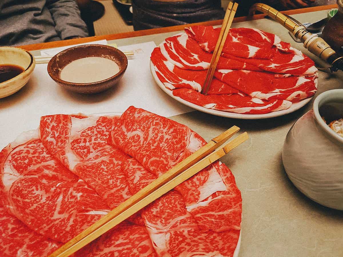 Cuts of beef at Kisoji restaurant in Osaka