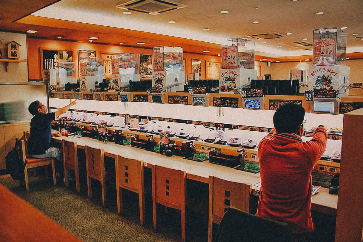 Kura Sushi restaurant interior in Osaka, Japan