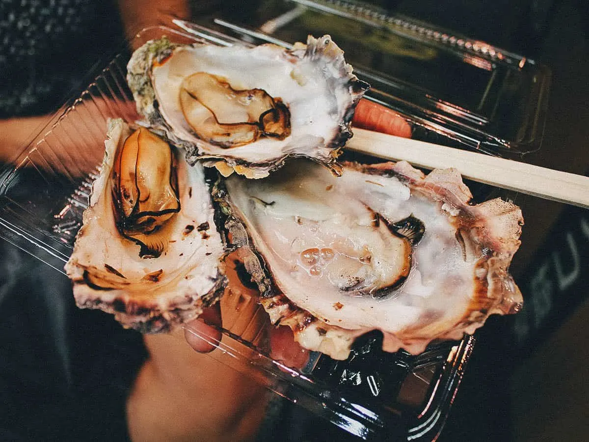 Grilled oysters in Osaka