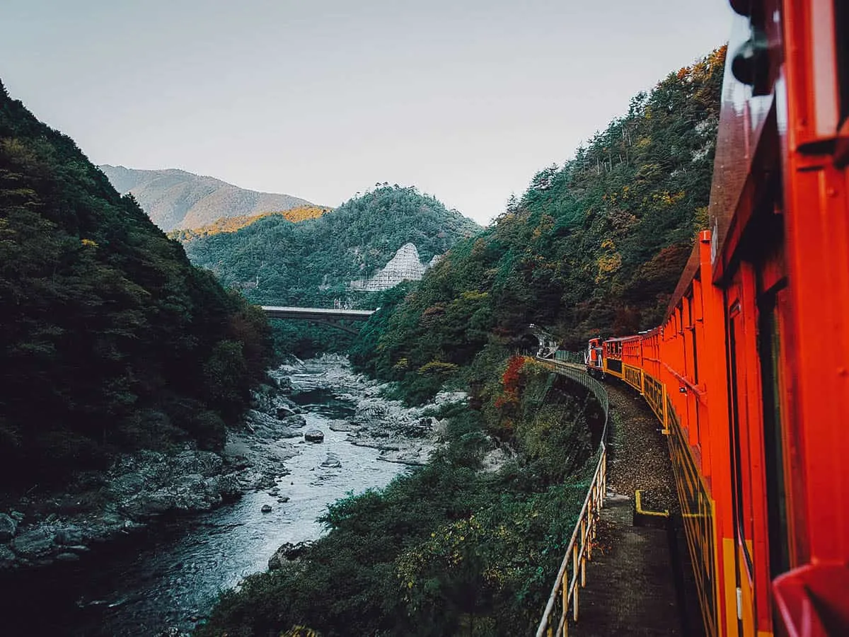 View from inside the Sagano Romantic Train