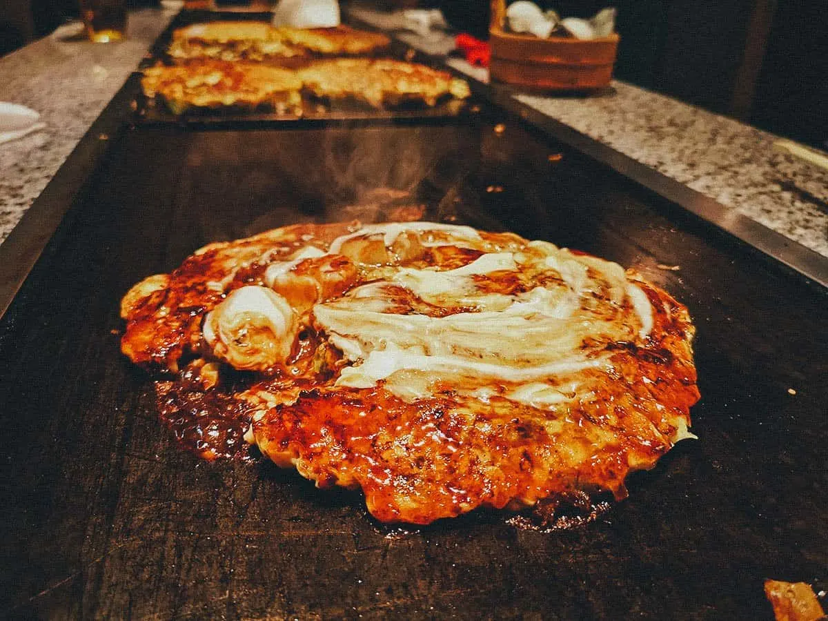 Okonomiyaki at Mizuno restaurant in Osaka