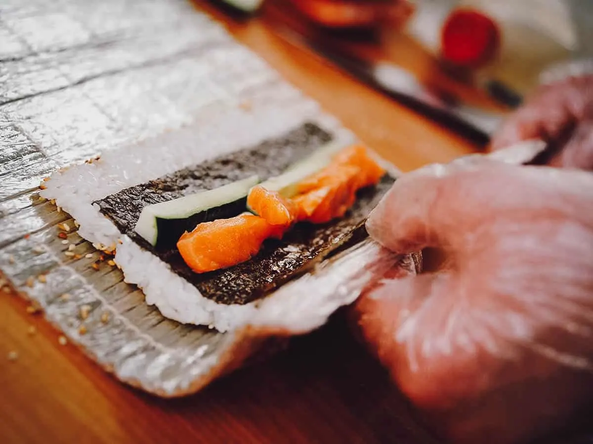 Making sushi rolls