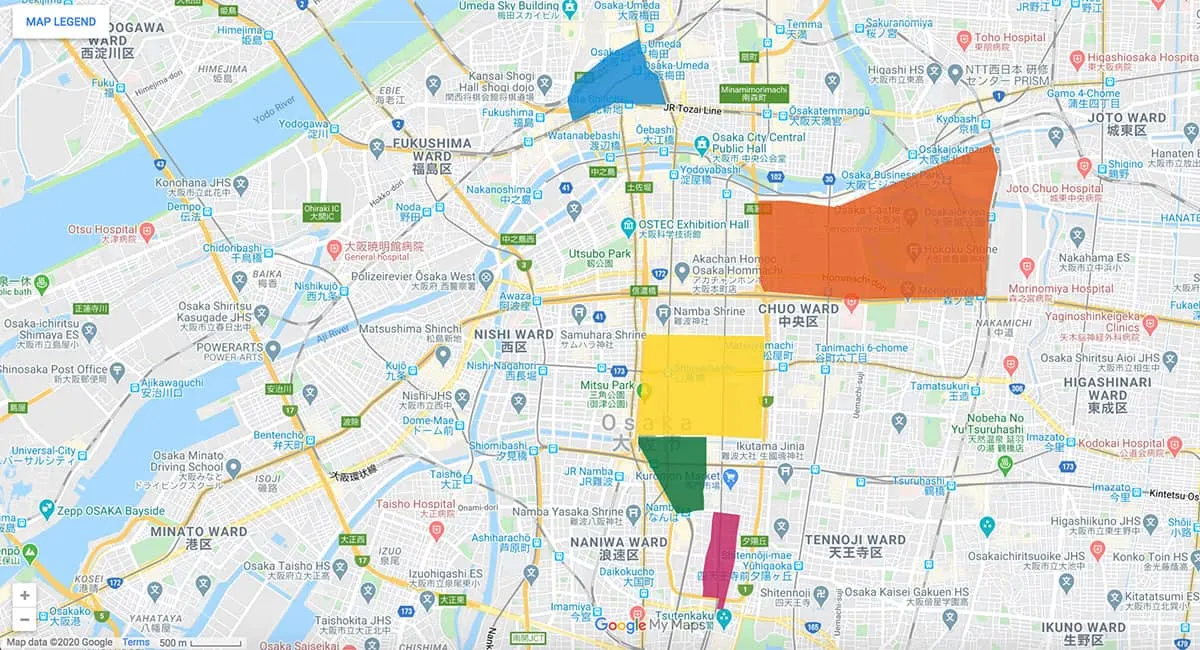 Osaka Hotels Osaka area map