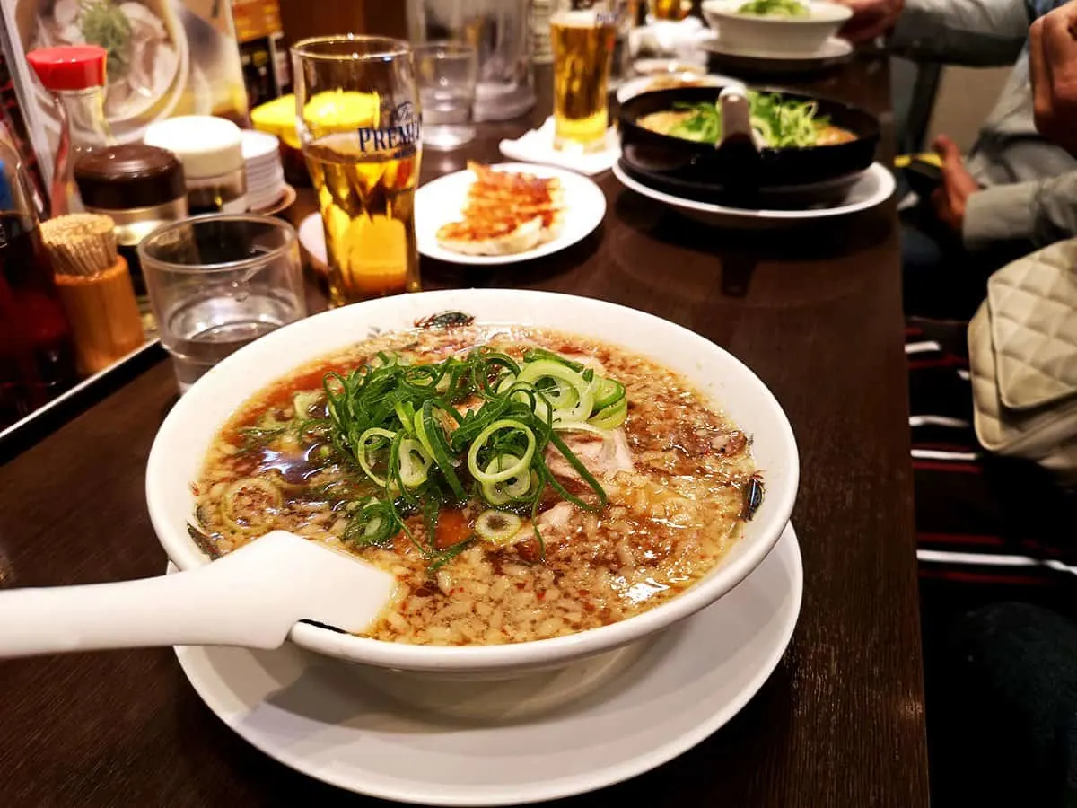 Bowl of ramen at Rai Rai Tei restaurant in Osaka