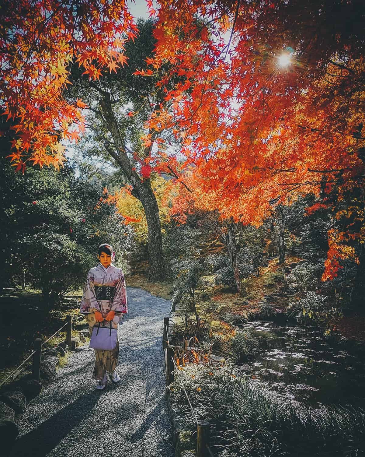 Woman in a kimono at Tenryu-ji in Kyoto