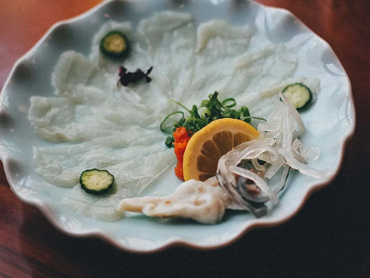 Fugu sashimi at Zuboraya restaurant in Osaka