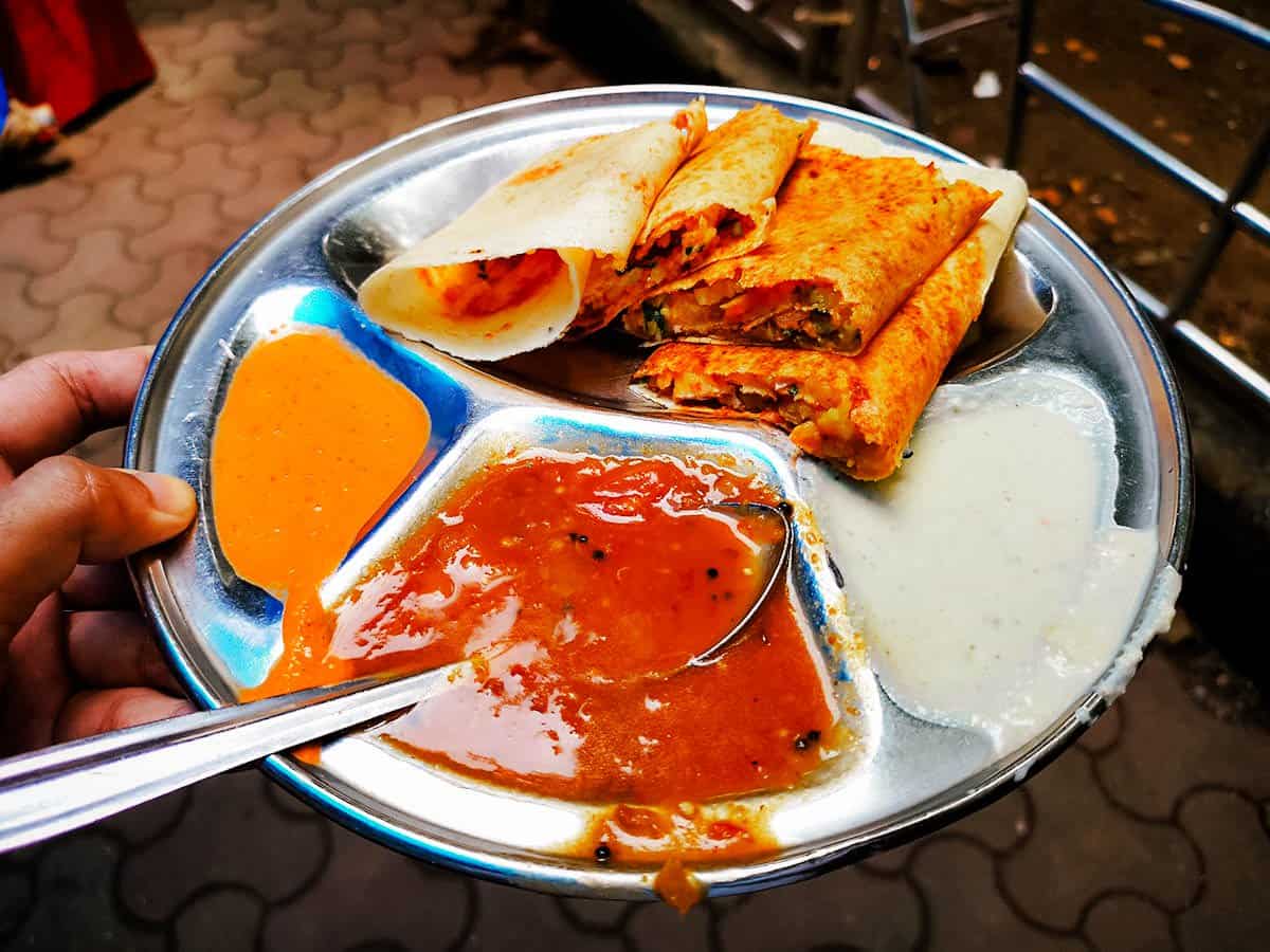 Masala dosa in Mumbai, one of the most famous South Indian street food dishes