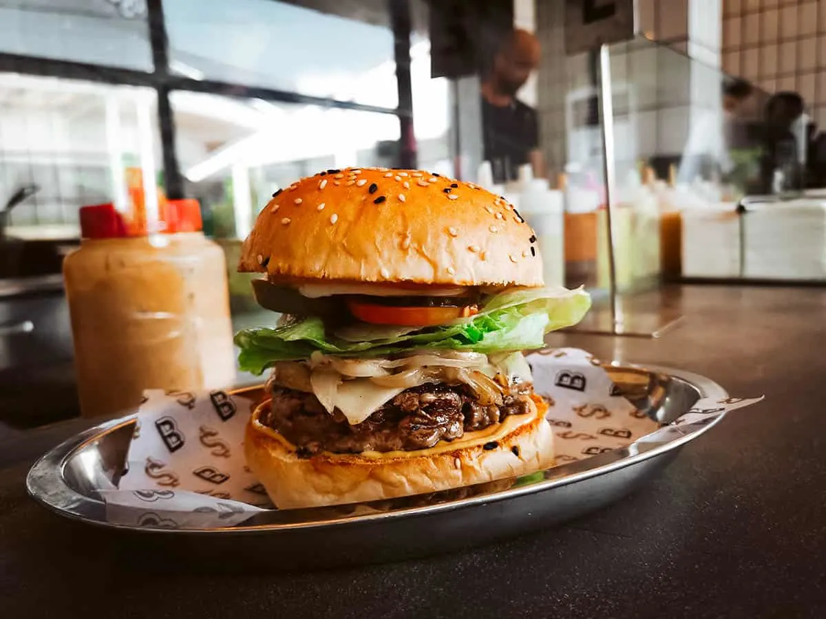 Cheeseburger at a restaurant in Bali