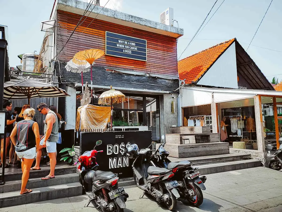 Bali Food Guide: 14 Must-Eat Restaurants in Bali, Indonesia Exterior of Boss Man, a burger restaurant in Bali