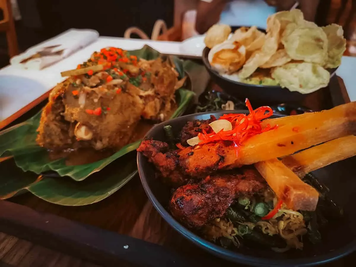 Bali Food Guide: Must-Eat Restaurants in Bali, Indonesia Bebek betutu, satay, and gado-gado at Chandi, an Indonesian fine dining restaurant in Bali