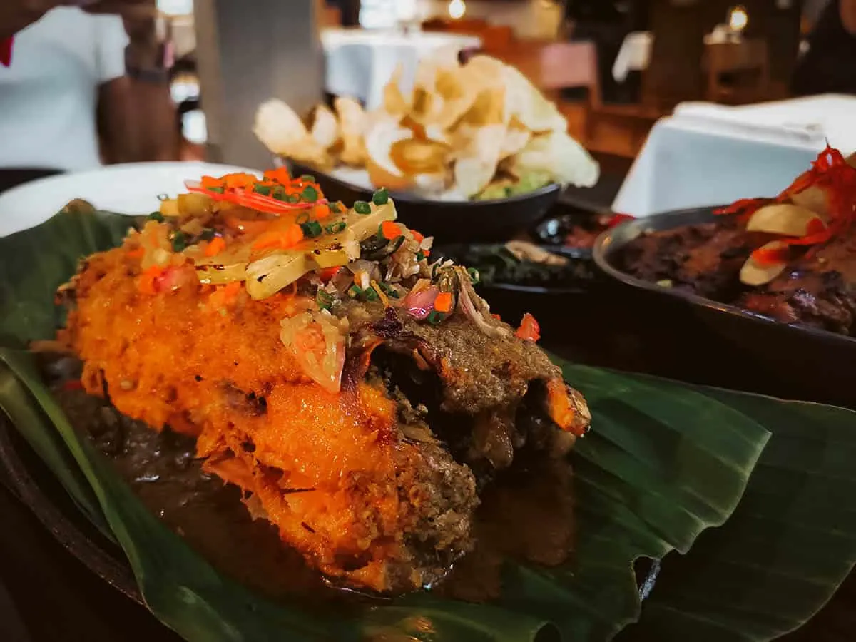 Bebek betutu at Chandi, an Indonesian fine dining restaurant in Bali