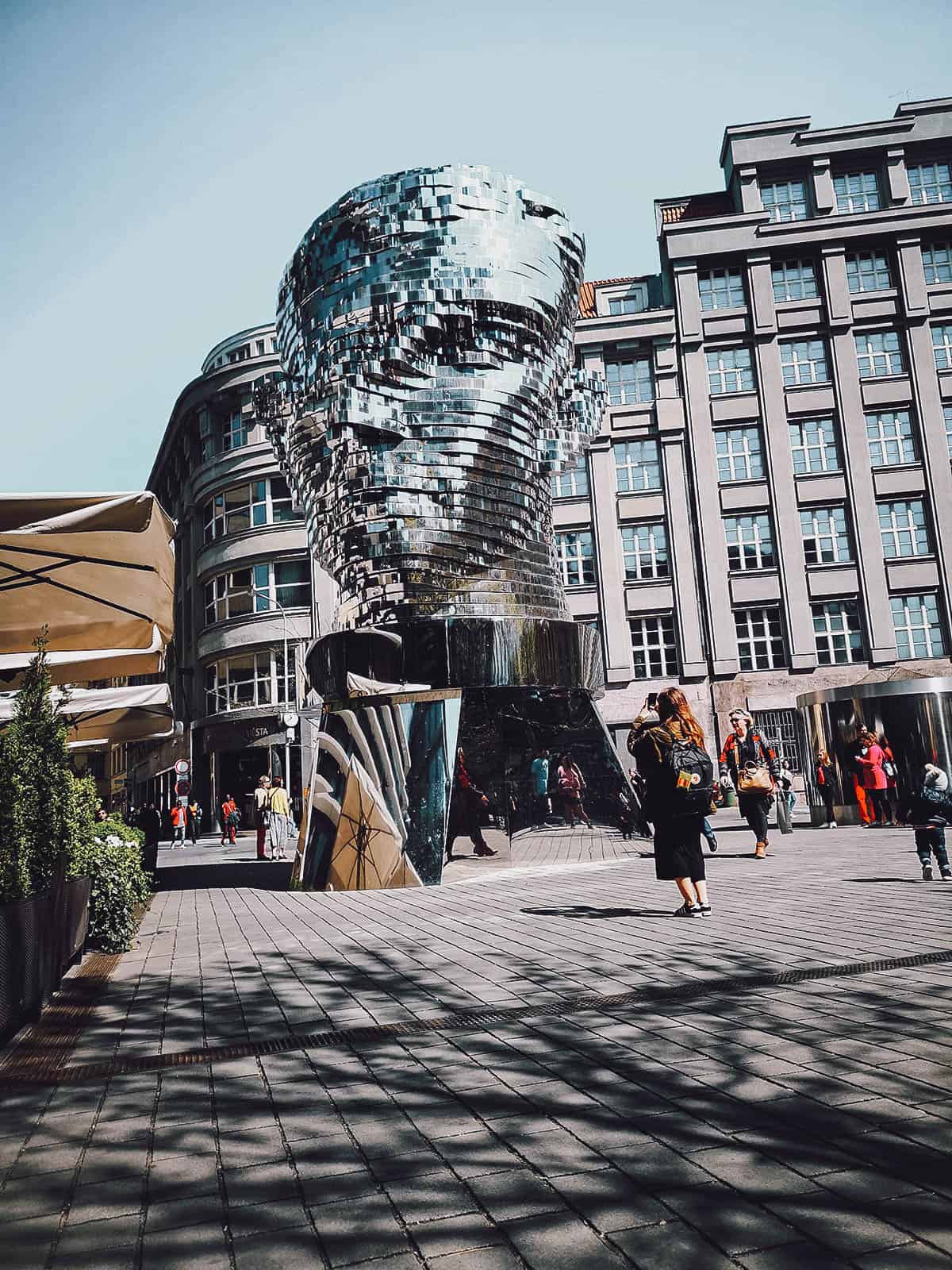 Franz Kafka's Head statue in the Old Town in Prague's city center