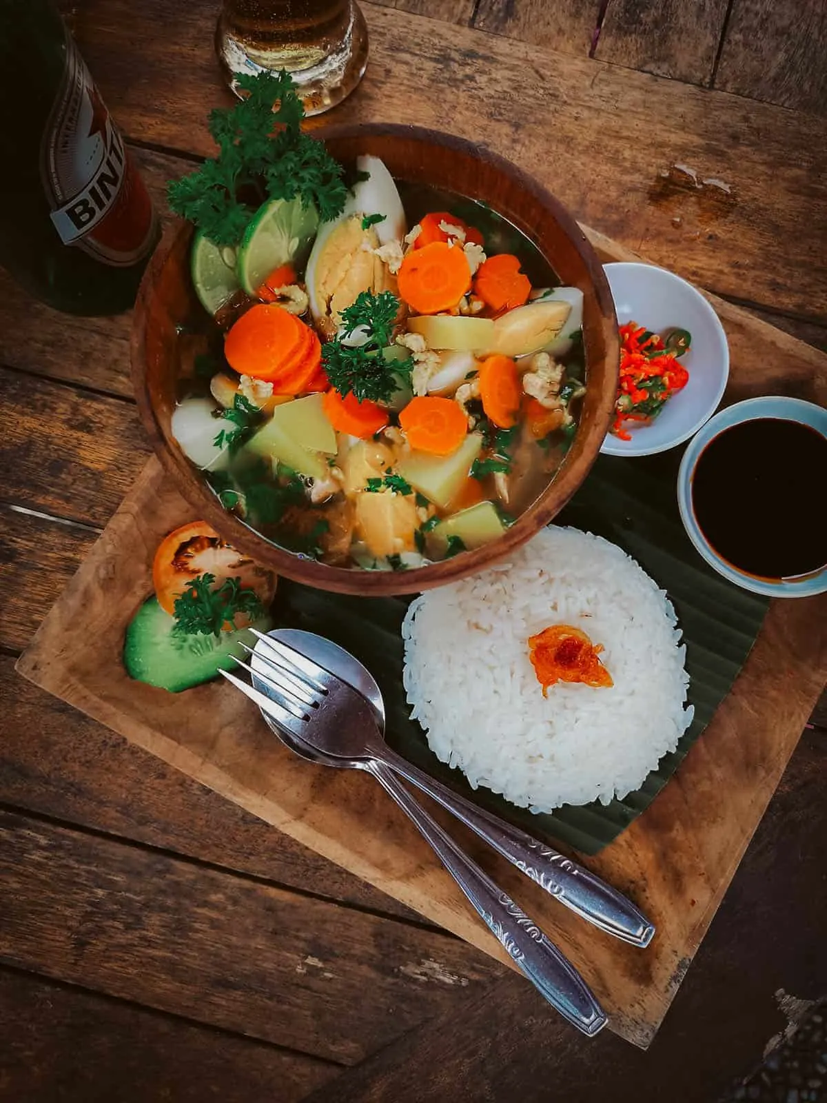 Soto ayam at an Indonesian restaurant in Bali