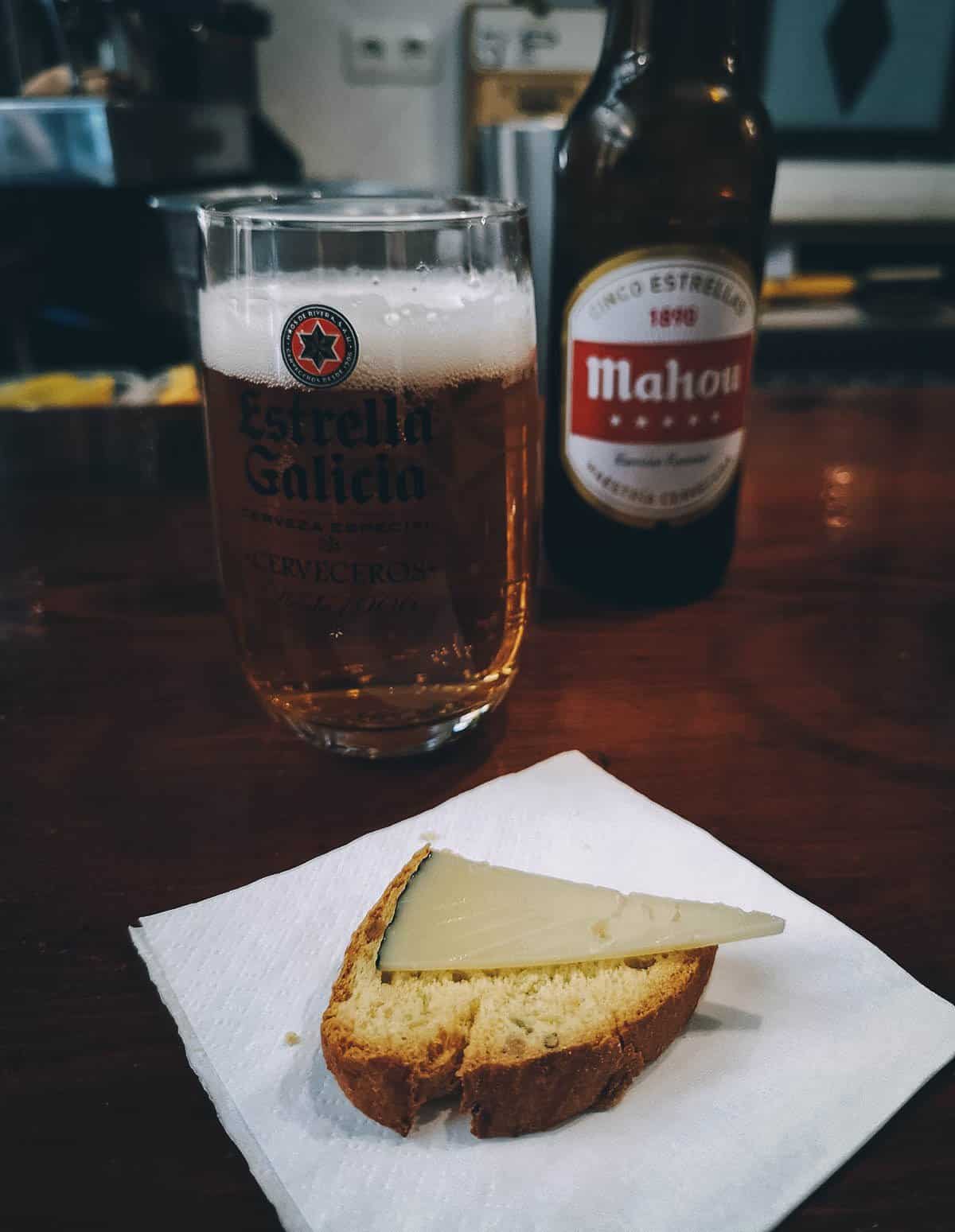 Beer and tapas at Bodega El Molinon restaurant in Oviedo, Spain