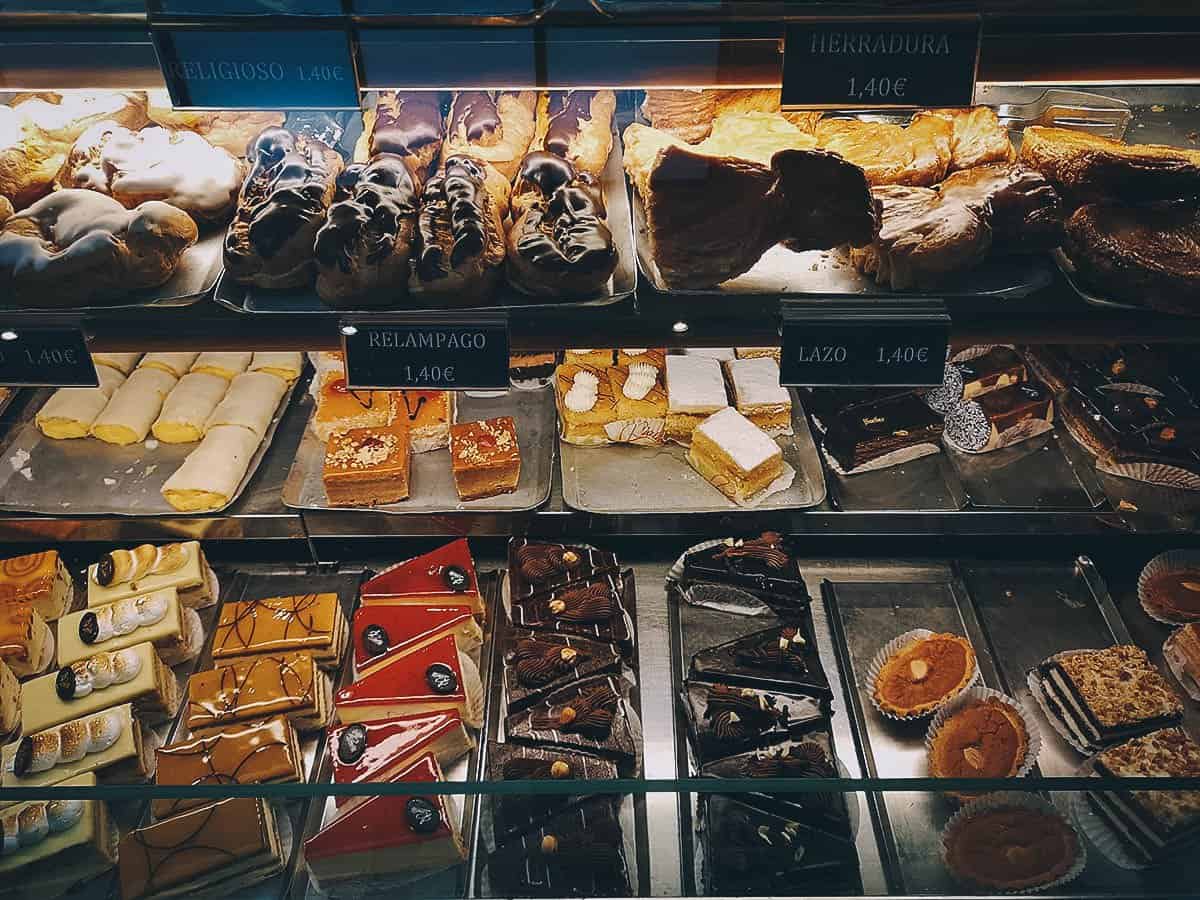 Pastries at Confiteria Rialto restaurant in Oviedo, Spain