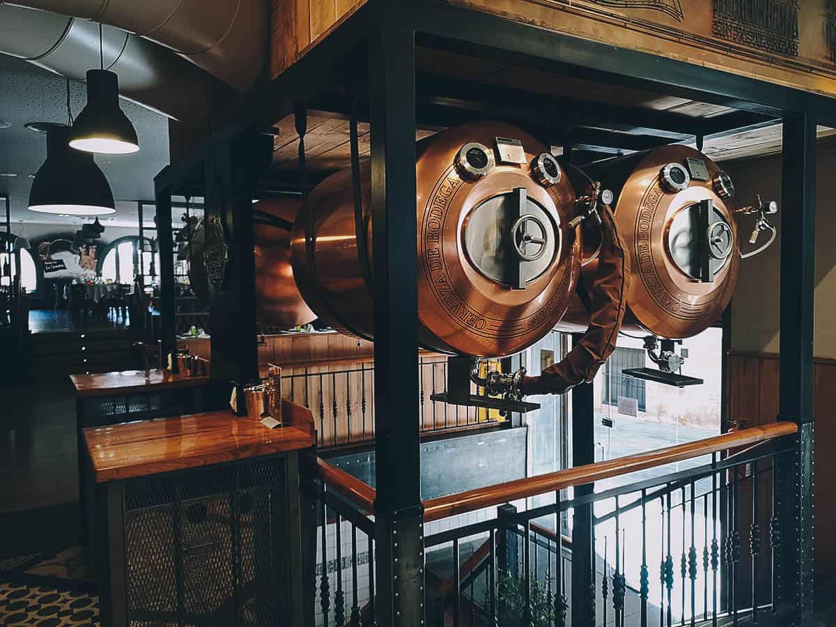 Tanks of beer at La Genuina de Cimadevilla restaurant in Oviedo, Spain