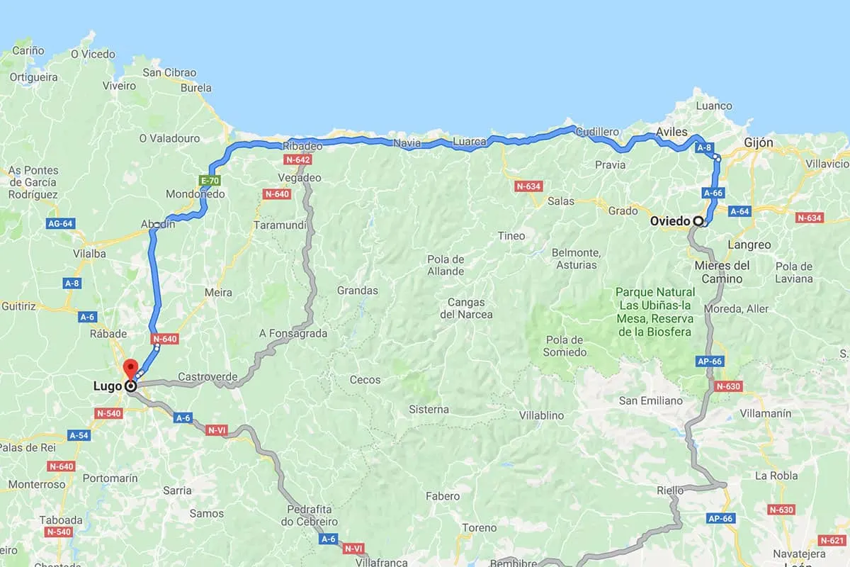 Driving from San Sebastian to Santiago de Compostela in Spain