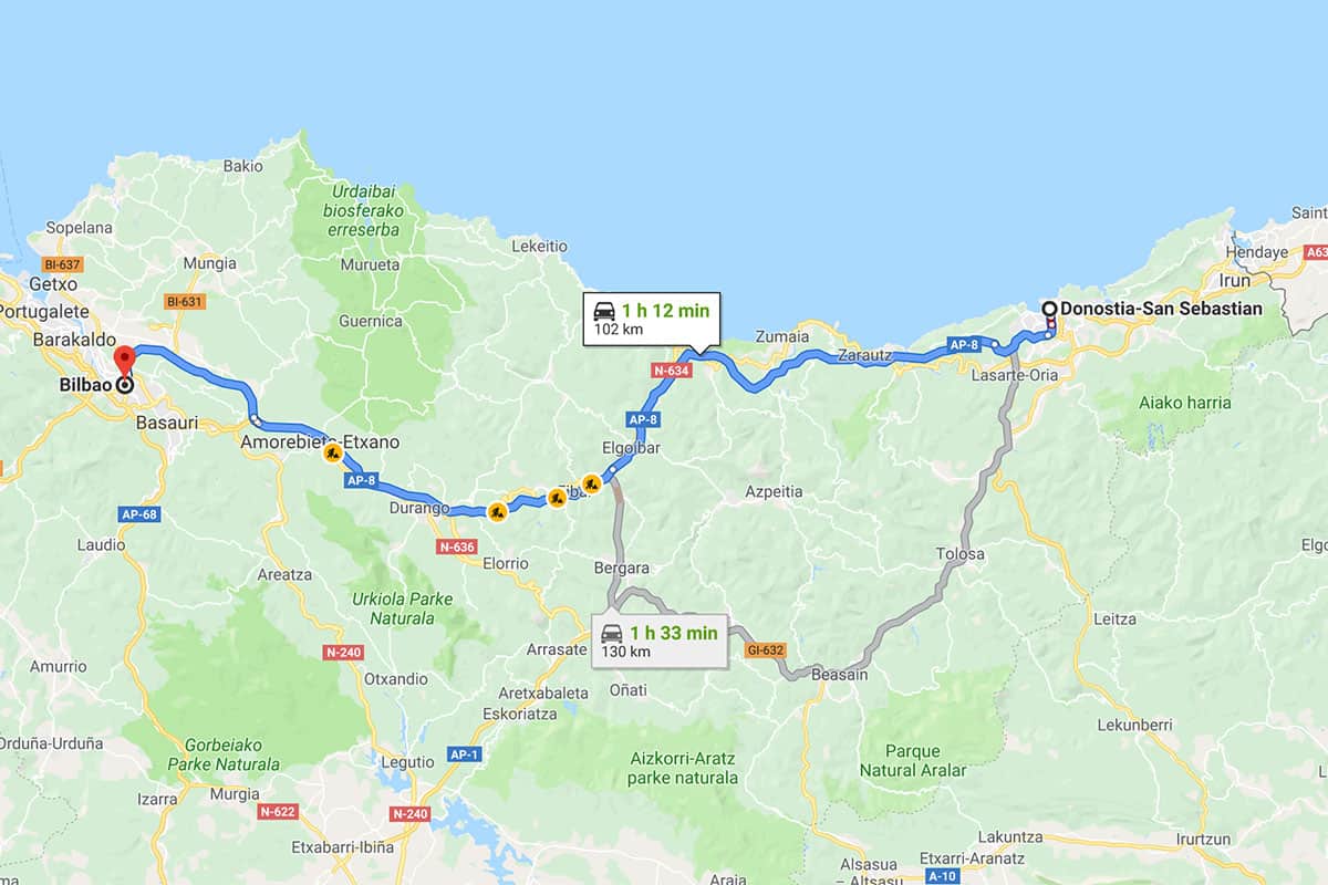 Driving from San Sebastian to Santiago de Compostela in Spain