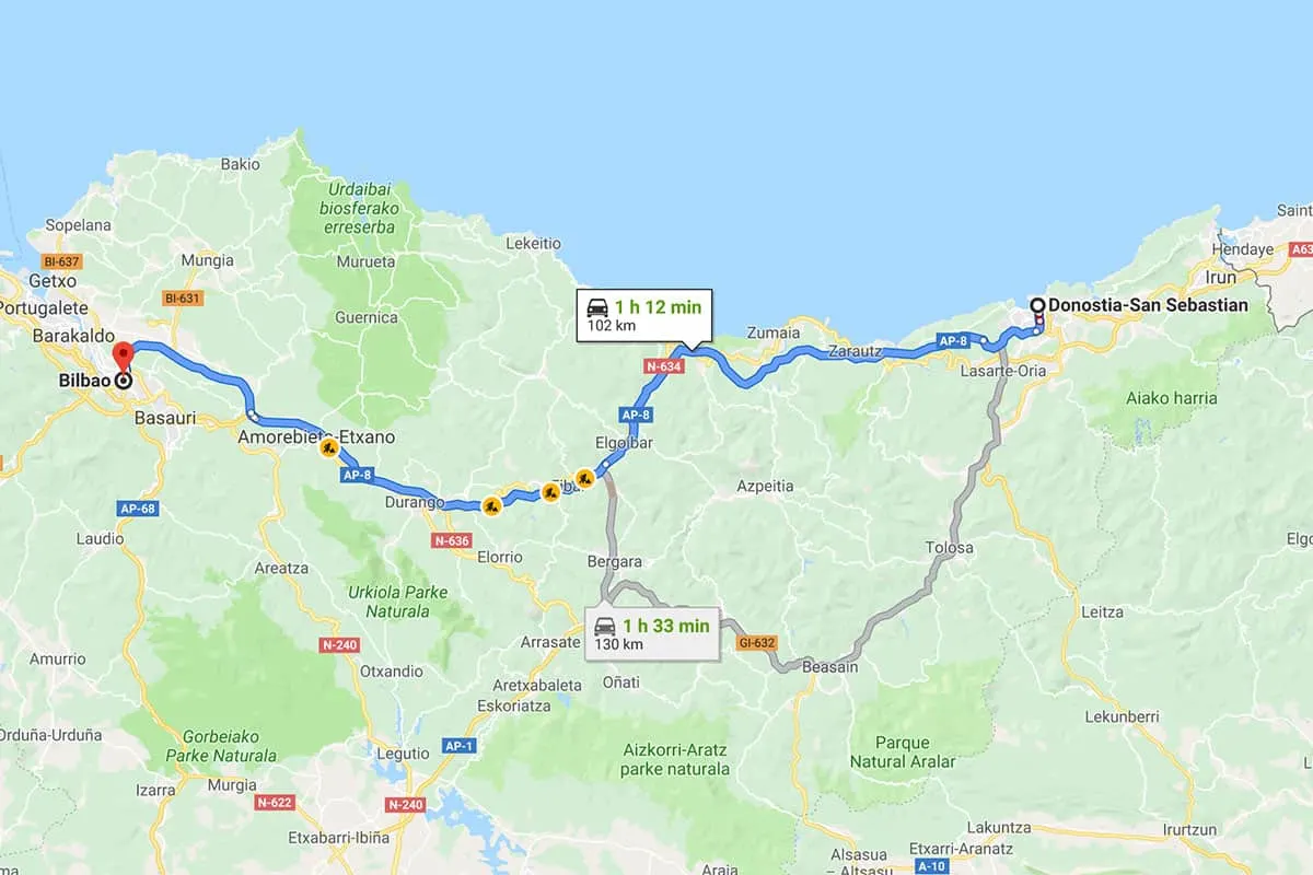 Driving from San Sebastian to Santiago de Compostela in Spain
