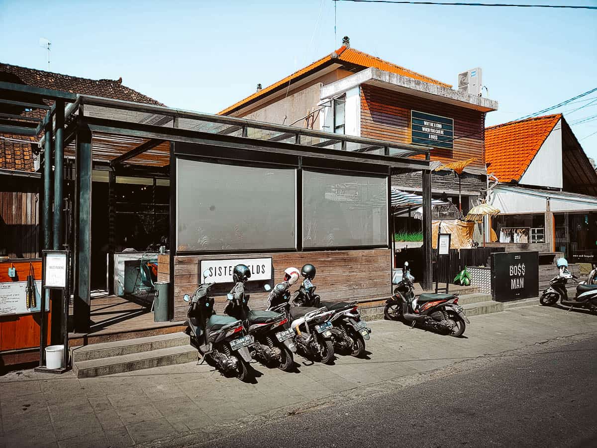 Exterior of Sisterfields Cafe, a popular Australian-Asian restaurant and cafe in Bali