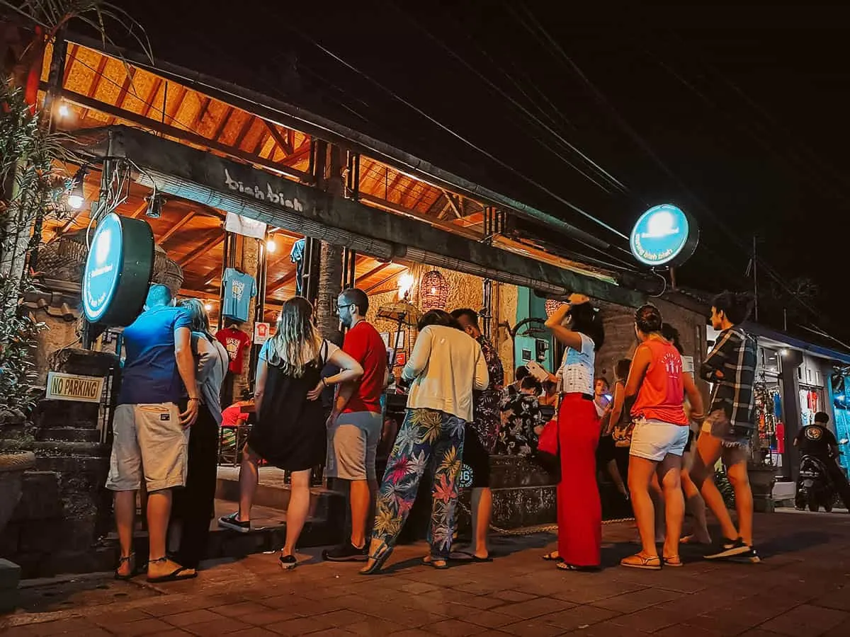 Bali Food Guide: 14 Must-Eat Restaurants in Bali, Indonesia Line outside Warung Biah Biah, a popular restaurant in Bali