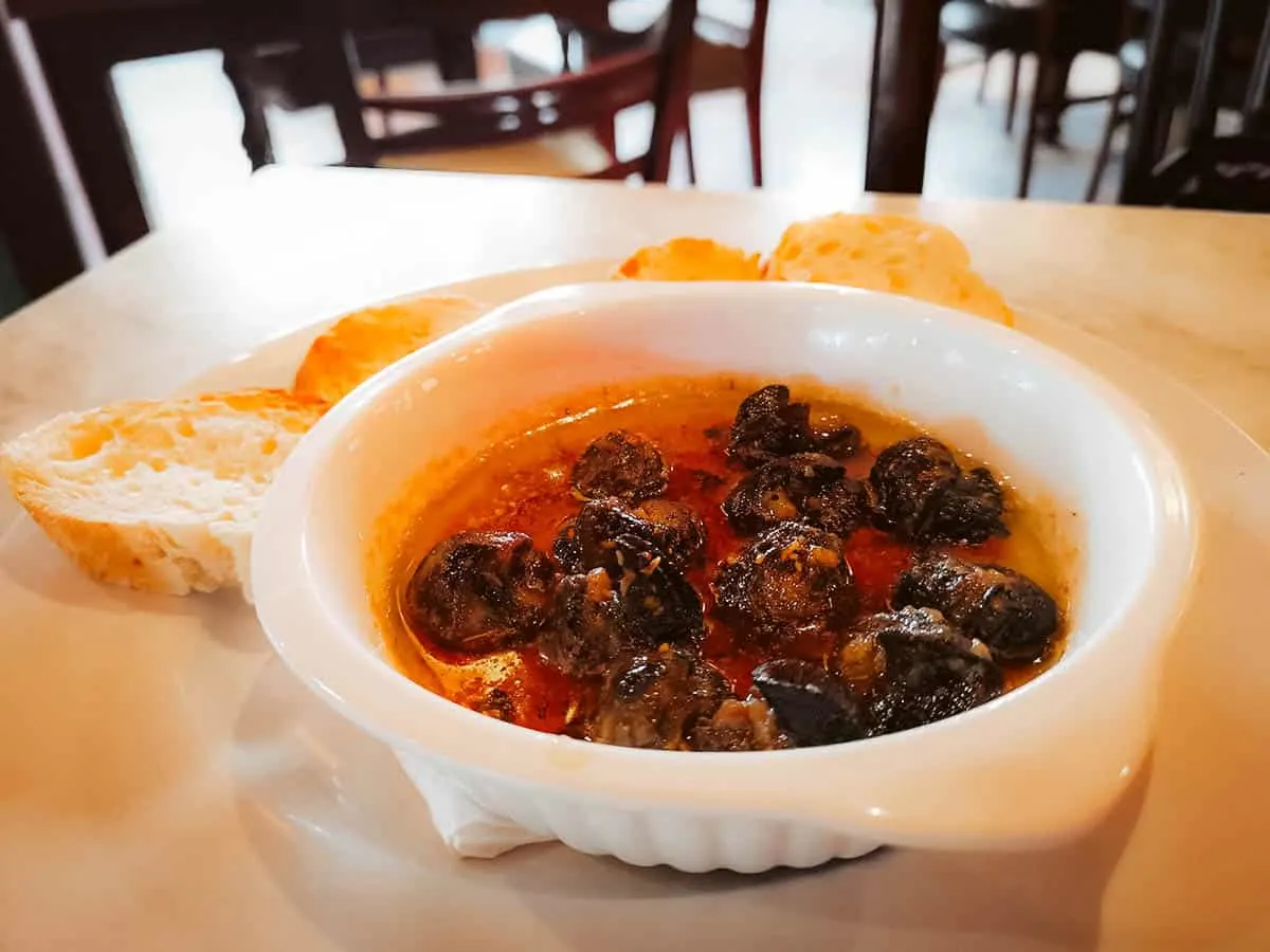 Escargot at an Indonesian restaurant in Bali