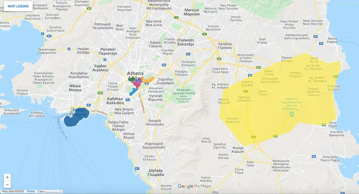 Athens Hotels Athens area map