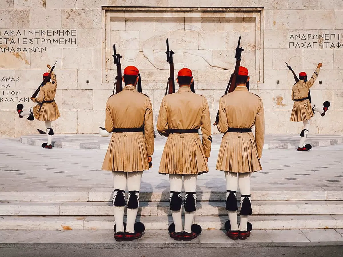 Tomb of the Unknown Soldier in Athens, Greece The changing of the guard at the Tomb of the Unknown Soldier