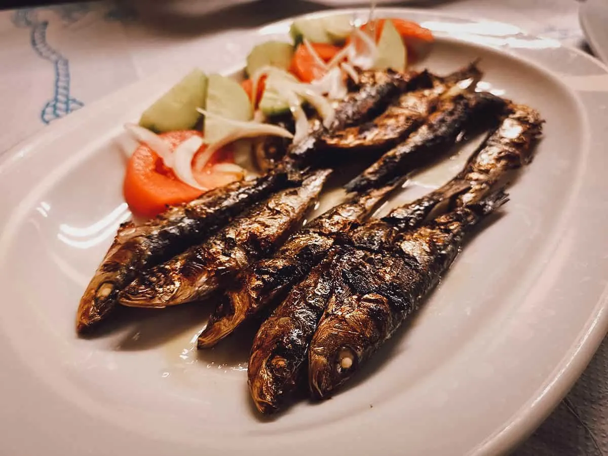 Plate of grilled sardines