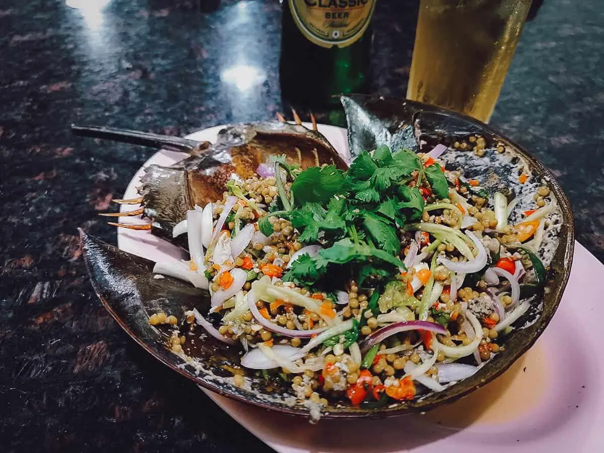 Yam kai mang da talay, a strange dish made with horseshoe crab roe