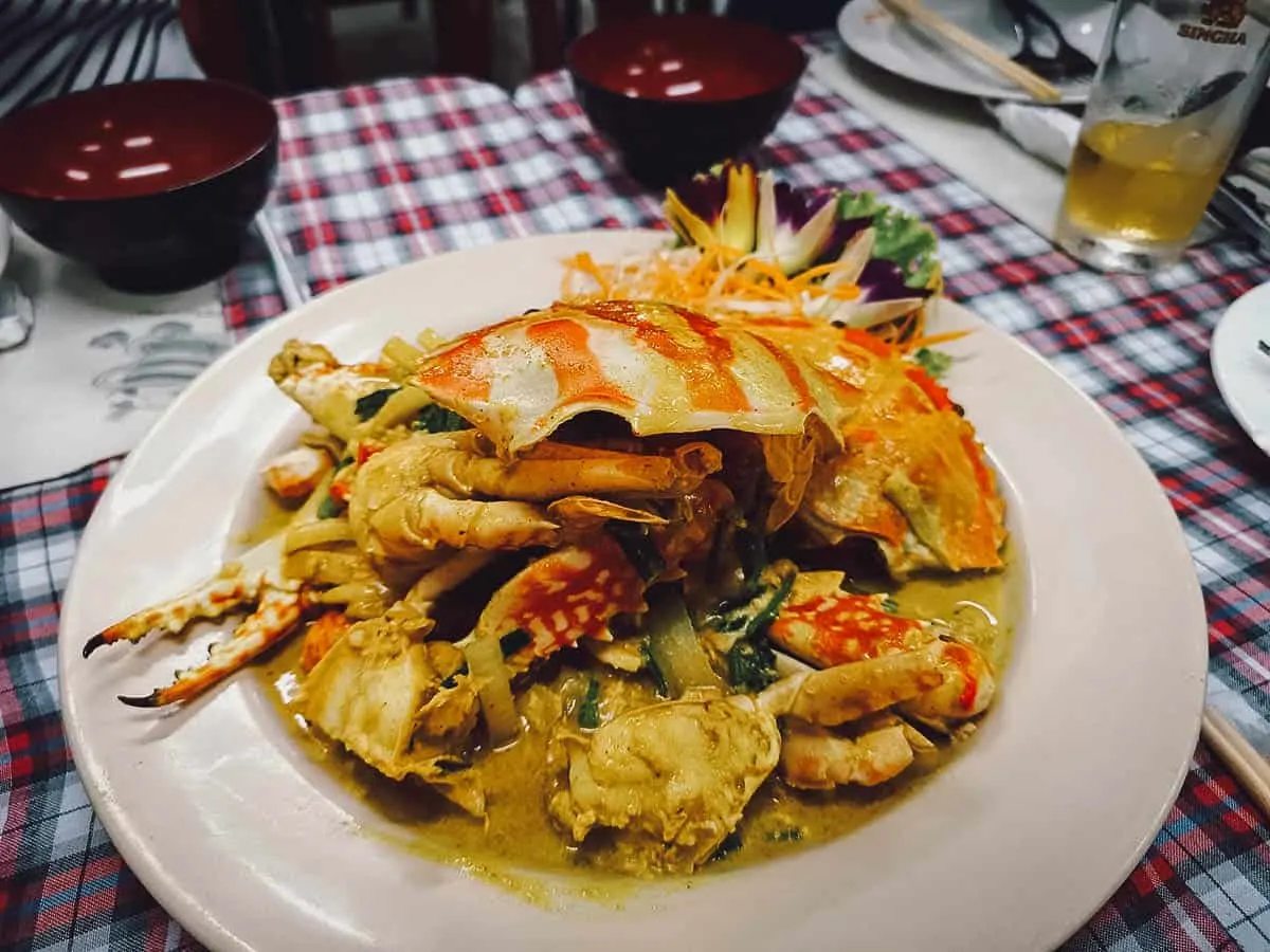 Whole crab at Kwong Shop Seafood restaurant in Kata Beach, Phuket