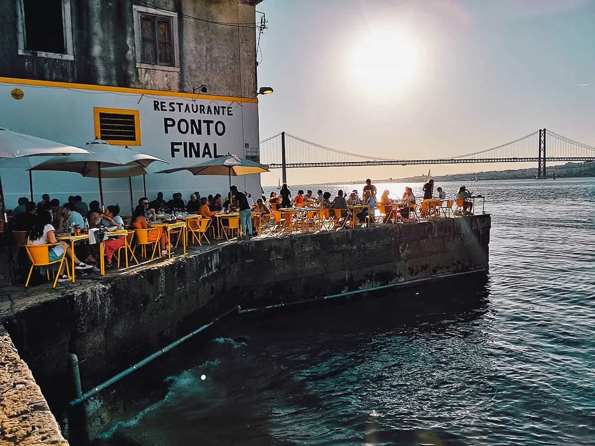 Outdoor seating at Ponto Final in Lisbon, Portugal