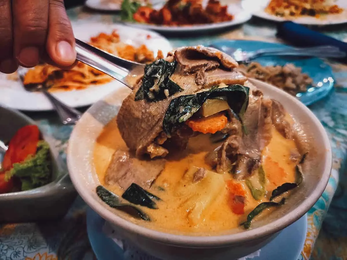 Gaeng daeng or red curry from a restaurant in Phuket