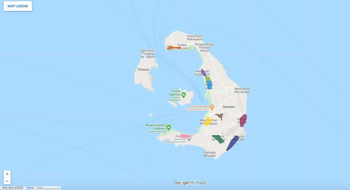 Where to Stay in Santorini Santorini area map