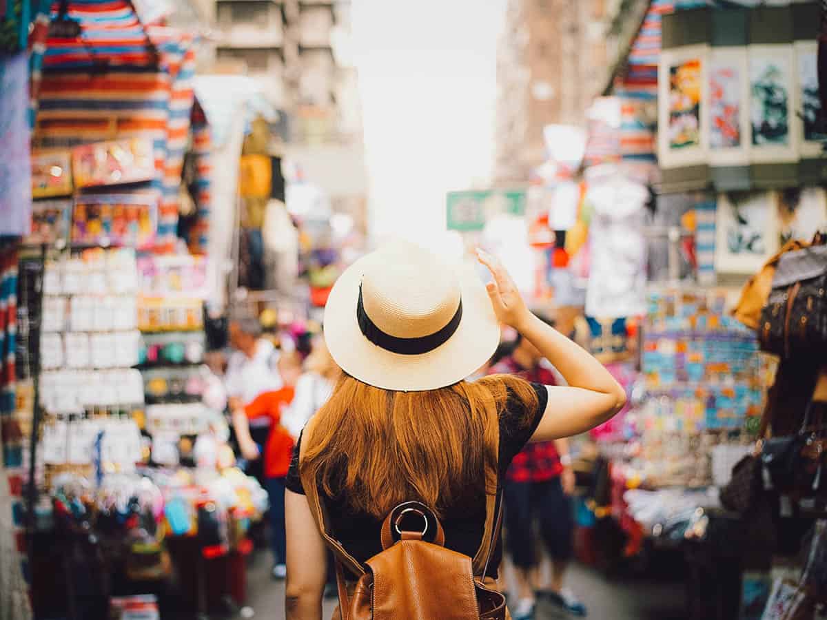Woman in street market in Hong Kong